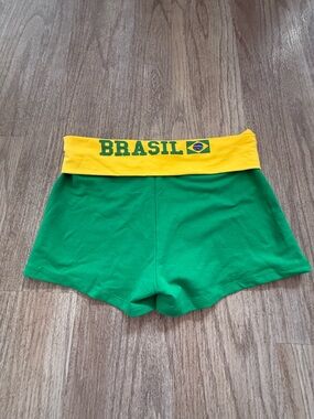 Edikted Green & Yellow Fold-Over Waist Bike Shorts